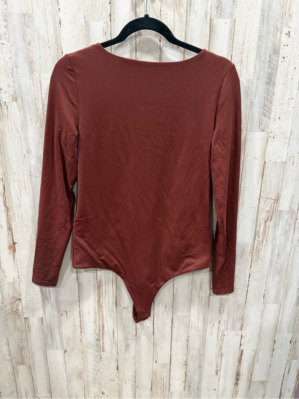 nuuds Long Sleeve Scoop Neck Bodysuit Low Back Thong Womens Large‎ Brown minimal